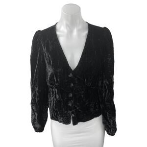 & Other Stories Women's Black Velvet Velour Long Sleeve Button Up Blouse Size 6